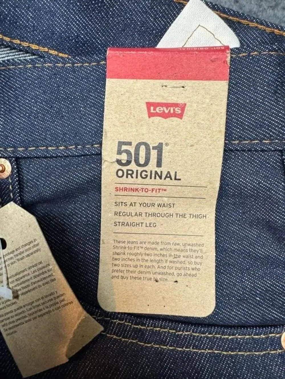Levi's 501 Jeans Mens 38x36 Blue Raw Denim Original Shrink-to-Fit Button Fly